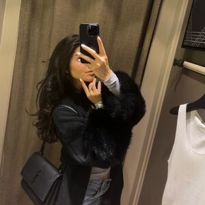 BLACK FUR CUFF COAT
